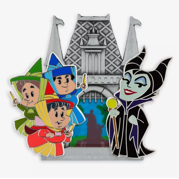 Disney Sleeping Beauty Maleficent & 3 Good Fairies Build-a-Pin Starter Set NWT - Picture 4 of 6